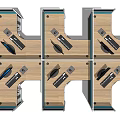 Modern Office Desk Design With Wooden Desktop Surface And Metal Frame Drawer Storage
