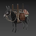 Donkey Carrying Traditional Saddle With Decorative Pot And Wooden Straps
