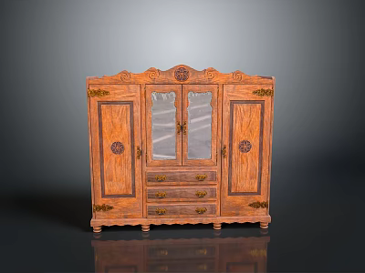 Antique Carved Wooden Cabinet With Glass Doors And Ornate Details 3d model