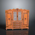 Antique Carved Wooden Cabinet With Glass Doors And Ornate Details