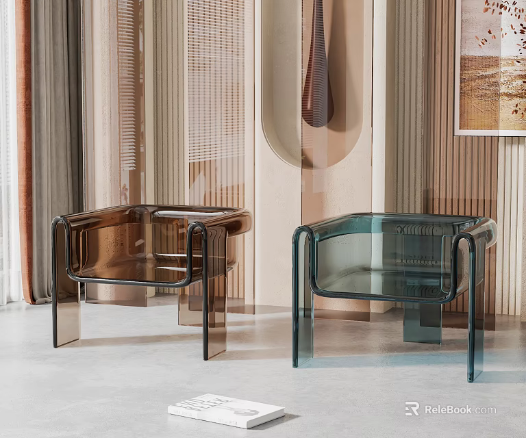 Amber And Green Transparent Acrylic Lounge Chairs In Modern Indoor Decor 3d model 