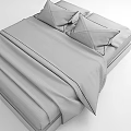 Minimalist Double Bed Design With Wooden Frame Gray Blanket And Geometric Pillows