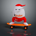 Kinder Game And Movie Character With Red Cap Red Pants Standing On Orange Skateboard