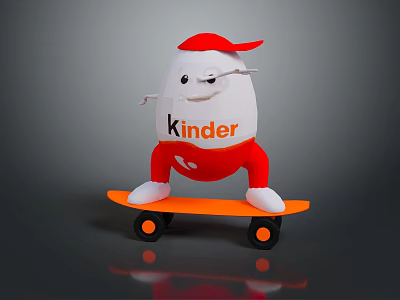 Kinder Game And Movie Character With Red Cap Red Pants Standing On Orange Skateboard 3d model