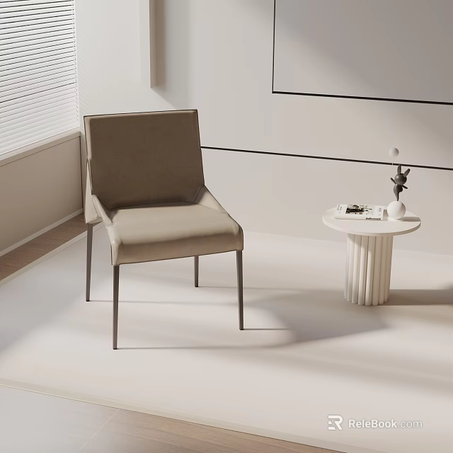 Beige Upholstered Leisure Chair In Modern Minimalist Interior With Small Round Table 3d model 