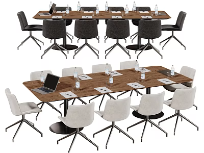 Modern Office Conference Table With Laptop Water Bottles And Comfortable Chairs 3d model