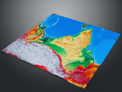 Detailed Colorful 3D Topographic Map Showing Ocean Land And Terrain Features 3d model