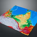 Detailed Colorful 3D Topographic Map Showing Ocean Land And Terrain Features