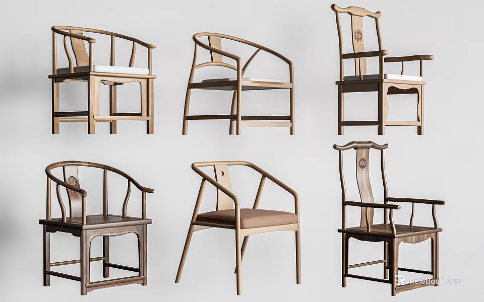 Elegant Traditional Chinese Wooden Leisure Chairs With Various Designs And Solid Wood Frames 3d model 
