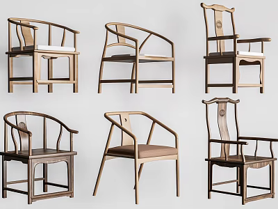 Elegant Traditional Chinese Wooden Leisure Chairs With Various Designs And Solid Wood Frames 3d model