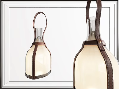 Modern Table Lamp with Glass Lampshade Brown Leather Strap Handle Design and Warm Light 3d model
