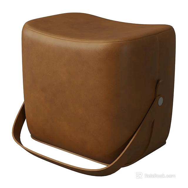 Brown Leather Ottoman with Modern Minimalist Design and Adjustable Leather Strap 3d model