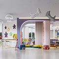 Colorful Children's Activity Space With Star Wall Decor Arched Doorway And Hanging Lamps
