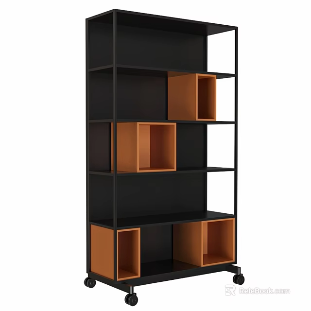 Modern Storage Shelving Unit With Black Frame And Brown Open Compartments Design 3d model