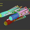 Three White Military Guided Missiles With Yellow Stripes And Brown Noses