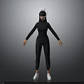 3D Character Model Wearing Black Outfit With White Bunny Ears And White Shoes