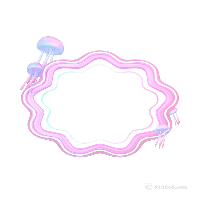 Decorative Ornament Set With Pink Wavy Frame And Jellyfish Ornaments 3d model 