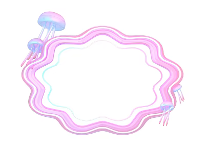 Decorative Ornament Set With Pink Wavy Frame And Jellyfish Ornaments 3d model