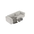 Modern Gray Fabric Two Seater Sofa With Soft Pillows And Cozy Throw Blanket 3d model