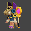Woman As Egyptian Style Cartoon Character With Cat Ear Headdress And Golden Scepter