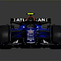 Blue Formula 1 Race Car With Aerodynamic Body Black Wheels And Sponsor Logos