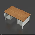 Simple Modern Wooden Desk with White Metal Legs and Open Shelves
