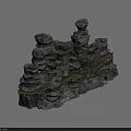 Artistic Garden Landscape Featuring Stacked Rock Formations And Wooden Plank Walkway Design