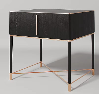 Modern Black Wooden Nightstand With Gold Metal Frame And Slim Legs 3d model