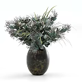 Dark Vase With Golden Patterns And Eucalyptus Arrangement 3d model