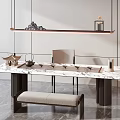 Modern Tea Table And Chairs Set With Marble Top And Decorative Tea Accessories