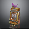 Vintage Orange Slot Machine With Pink Decoration BIG WIN Sign Reel Wheels And Gold Coins