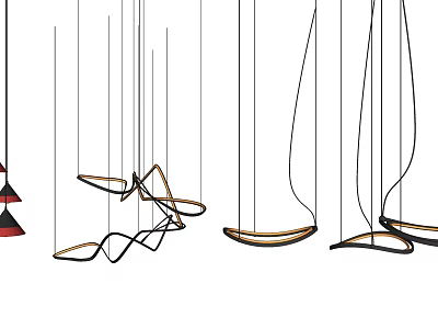 Modern Chandeliers With Curved Metal Frames And Stylish Contemporary Hanging Designs 3d model