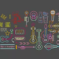 Neon Style Decorative Lights with Musical Instruments Microphones Stars and Notes