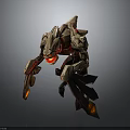 Futuristic Mechanical Beast Character With Sharp Claws Red Glowing Parts Brown Armor And Orange Markings