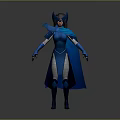 Detailed Fantasy Female Character With Blue Costume Horns And Cloak 3D Render