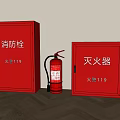 Fire Safety Equipment With Red Fire Hydrant And Extinguisher Cabinets For Emergency