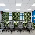Monitoring Room Interior With Blue White Walls Camouflage Decor Large Screen And Conference Table