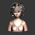 3D Female Character With Small Orange Fish On Black Hair And Orange Skin