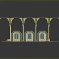 Decorative Architectural Scene Component With Arched Canopies Columns And Green Blue Decorations