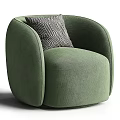 Cream Colored Upholstered Leisure Chair with Rounded Design and Geometric Pillow