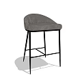 Modern Grey Upholstered Bar Stool With Black Metal Frame And Curved Design