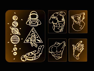Unique Space Theme Decorative Lights With Astronaut Planets And Line Art Design 3d model
