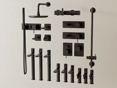 Modern Black Bathroom Faucets and Shower Fixtures Hardware Collection 3d model