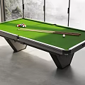 Bright Billiard Room Featuring Green Felt Table Billiard Balls Cues Large Windows And Concrete Floor