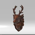 Intricately Carved Wooden Dragon Deer Head Sculpture With Antlers Scales And Mane Details