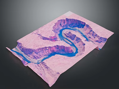 Pink Purple Canyon Scenic Landscape With Winding Blue River And Rugged Terrain 3d model