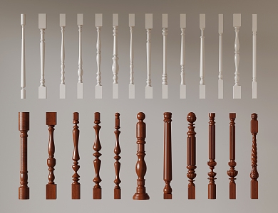 French Style Balustrade Solid Wood Balustrade French Style Stair Balustrade Solid Wood Balustrade 3d model