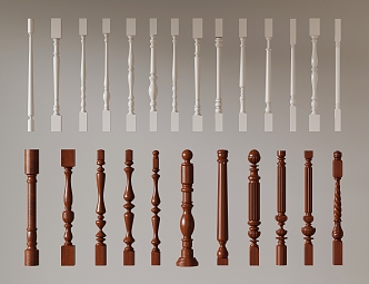 French Style Balustrade Solid Wood Balustrade French Style Stair Balustrade Solid Wood Balustrade 3d model