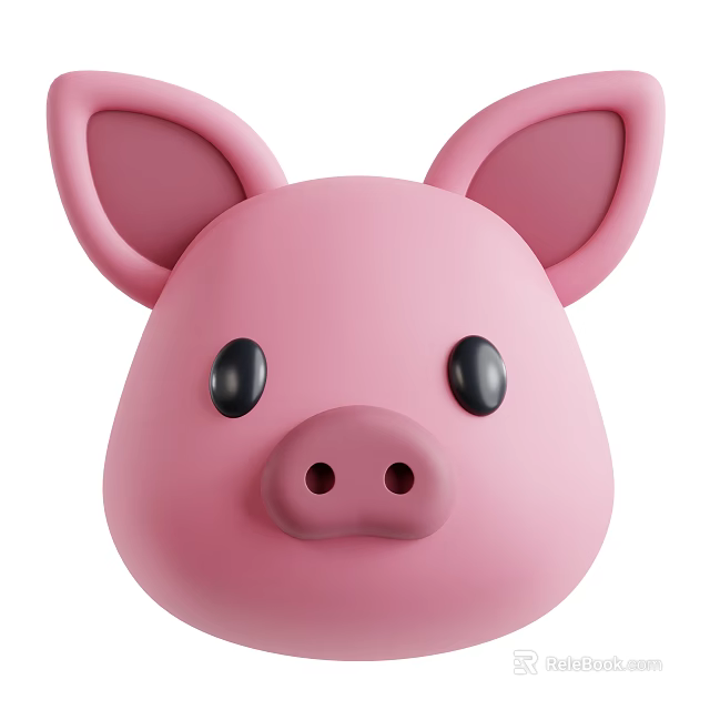 Cute Pink Pig Shaped Toy With Big Ears Black Eyes And Snout 3d model 