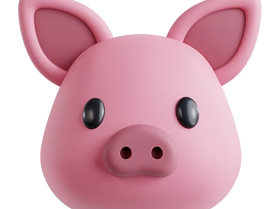 Cute Pink Pig Shaped Toy With Big Ears Black Eyes And Snout 3d model